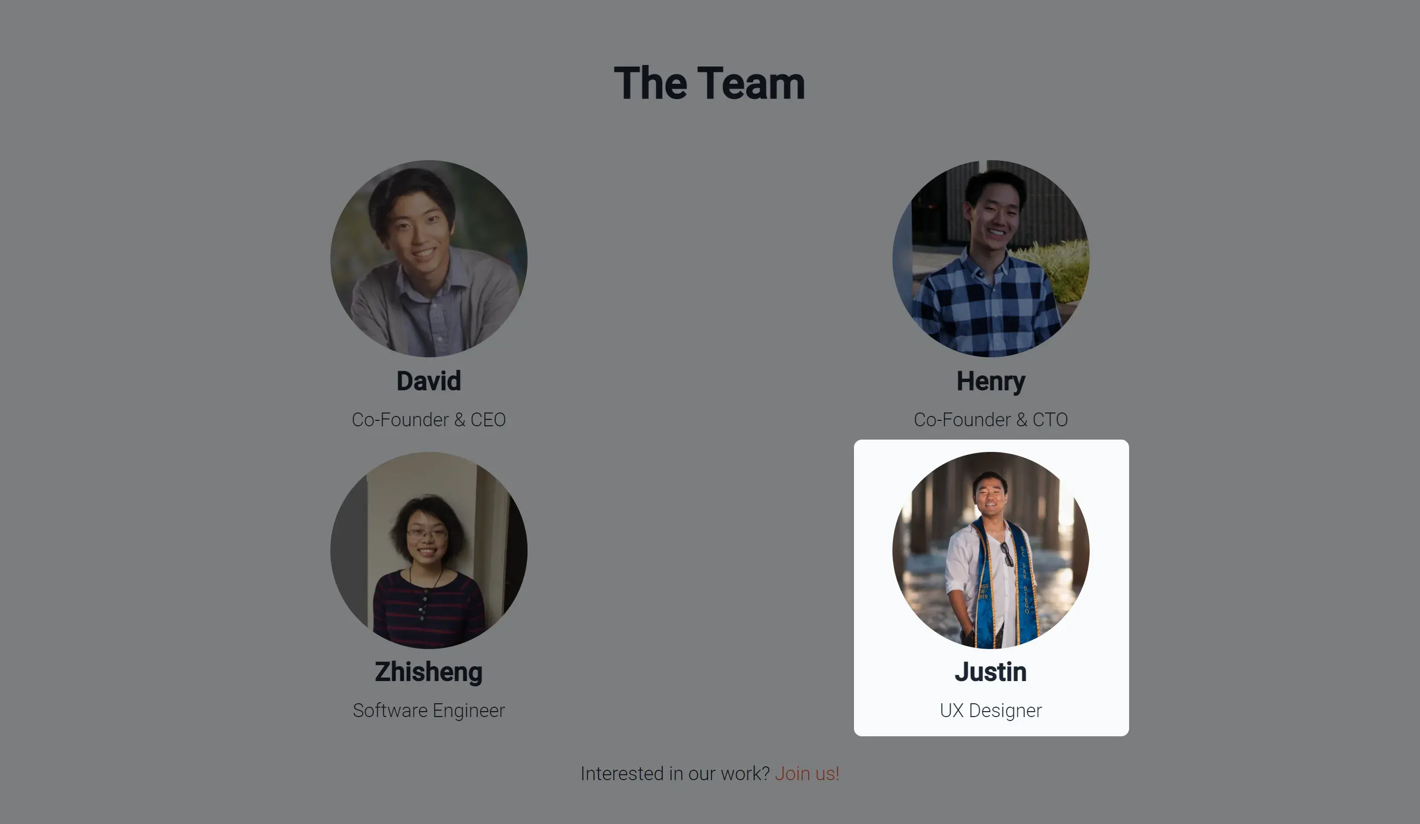Team portraits with a focus on Justin the UX Designer.