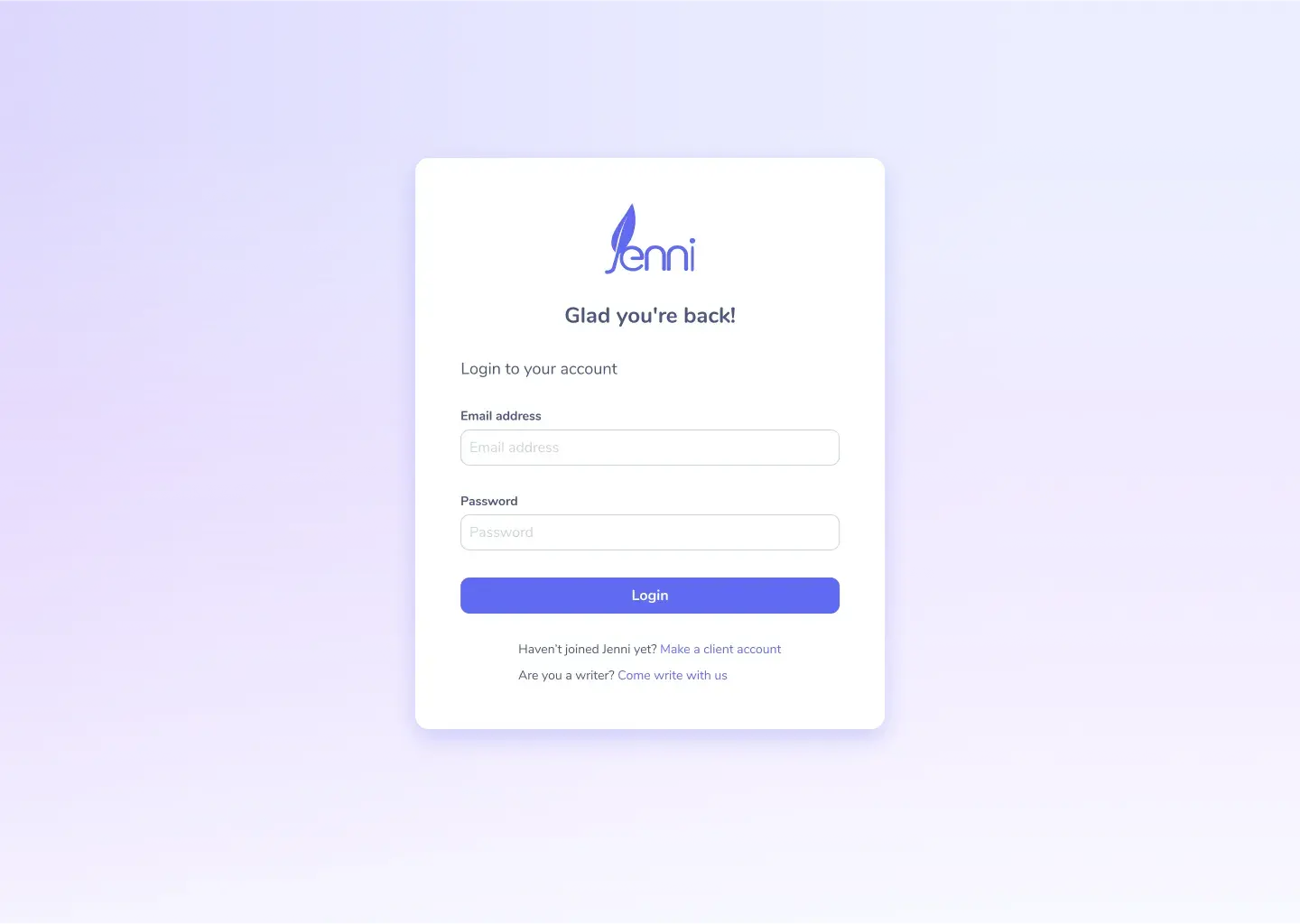 Simplified modal with form for logging in.