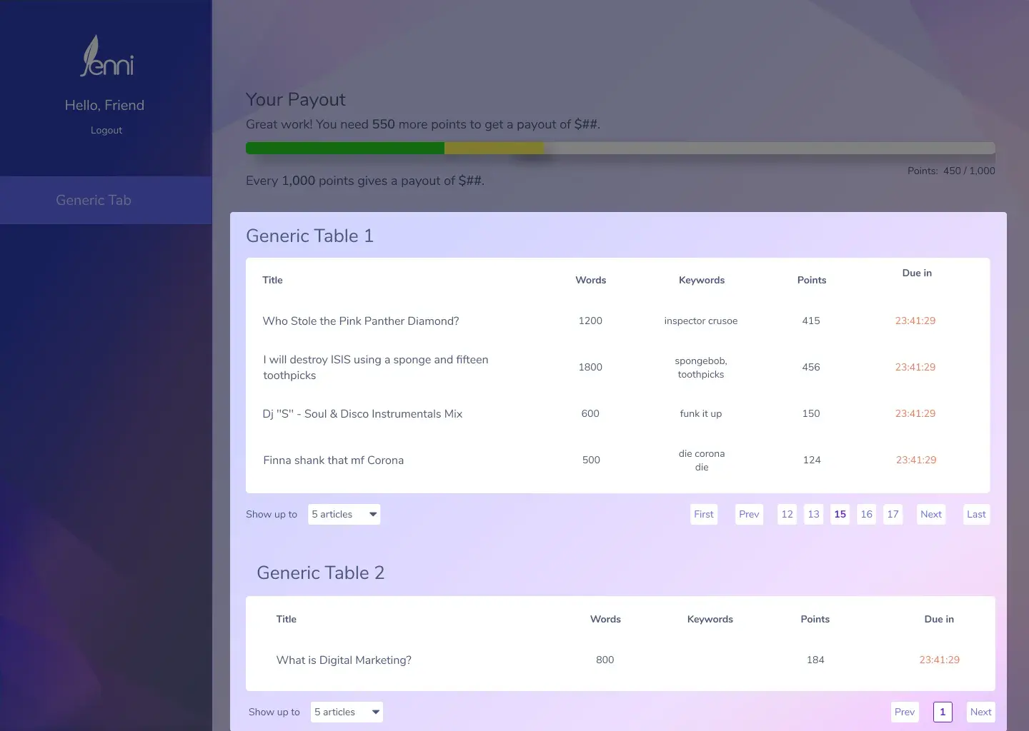 Dashboard navigation with the new UI components.