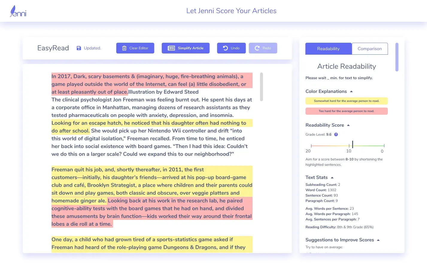 Text highlighted in various colors with sidebar details.