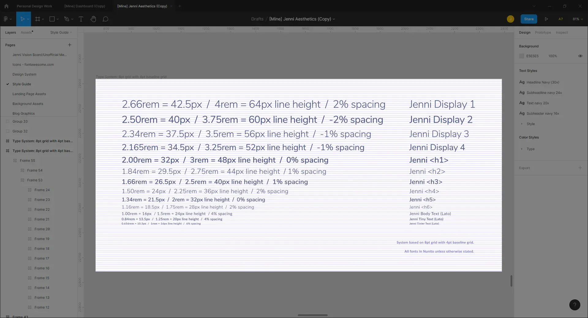 Closeup of the type system in Figma.